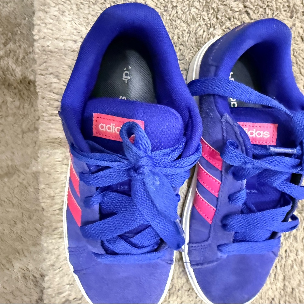 adidas Kids Royal Blue Sneakers with Pink Stripes